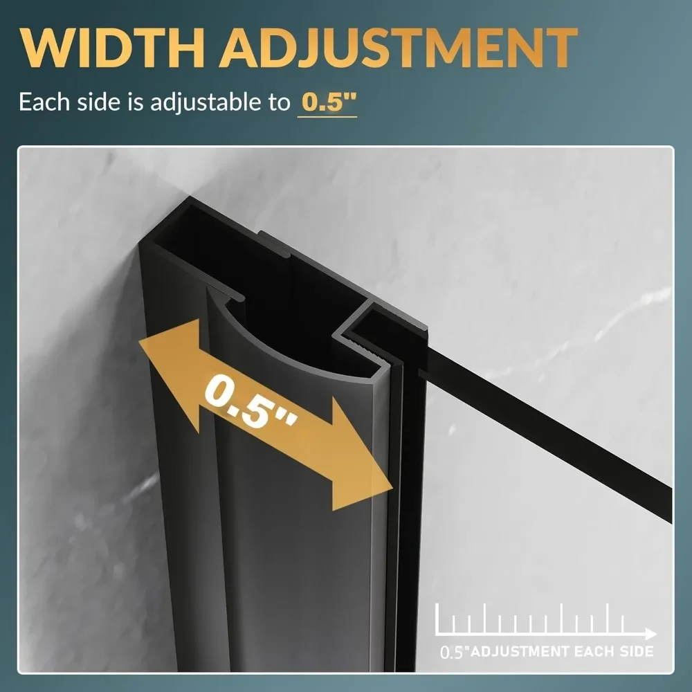 36.5 in. W X 72 in. H Shower Doors, 1/4" Clear Glass, Black Finish, Base Not Included, Corner Pivot Shower Doors 2