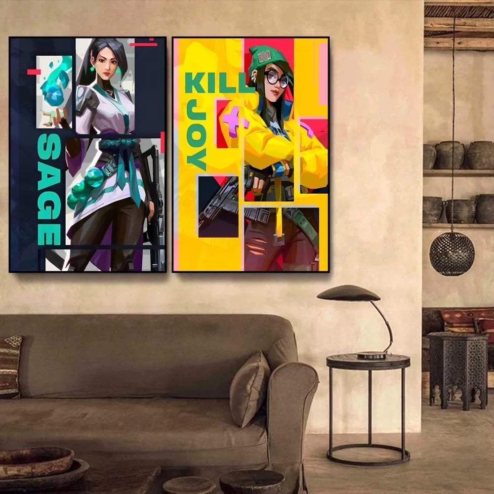 

Valorant Game Character Art Poster Self-adhesive Art Poster Retro Kraft Paper Sticker DIY Room Vintage Decorative Painting
