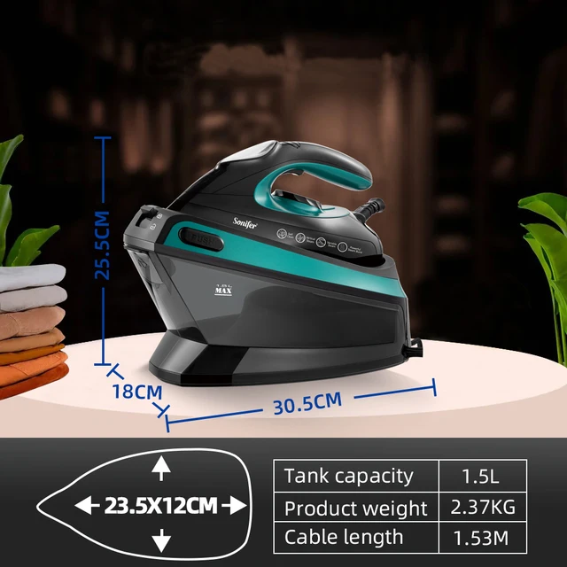 Sonifer Split Steam Iron with LCD Display 2400W Fast heating1.5L Large Individual Water Tank 3 Steam Adjustment 5