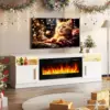 TV Stand Entertainment Center w/ 36" Fireplace,Media TV Console with High Gloss Storage Cabinet & 16 Colors LED Lights (White) 5
