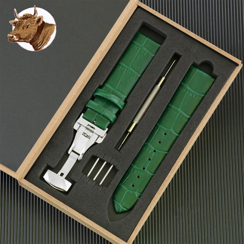 

Real Animal Skin Watch Band with Automatic Butterfly Buckle Full Grain Leather Top Quality Watch Strap Accessory for watch