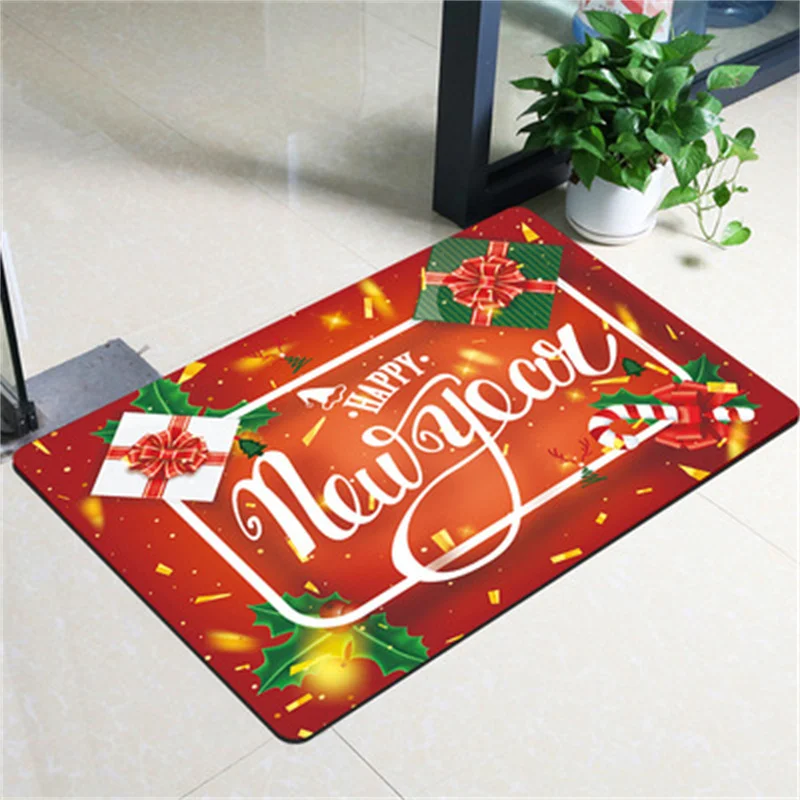 Christmas Elk Floor Mat Santa Welcome Home Anti-Slip Door Mat Polyester Kitchen Bathroom Decor Merry Christmas Decoration