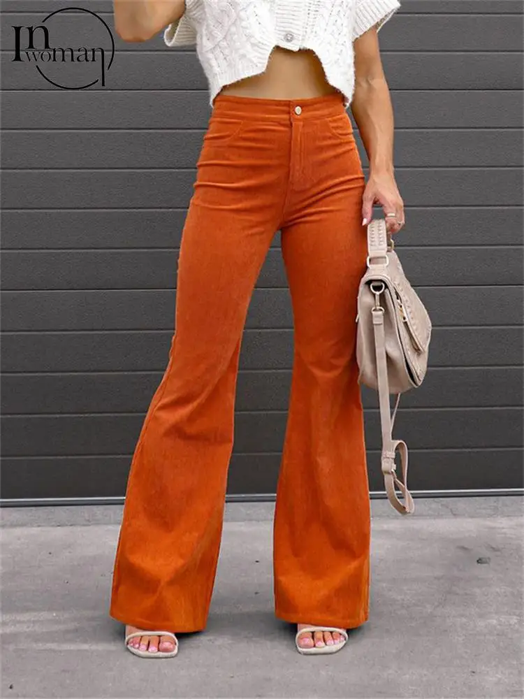 

Inwoman Orange Slim Flared Trousers Party Club Outfits For Women 2023 Fall Winter Black High Waist Short Pant Y2k Street Pants