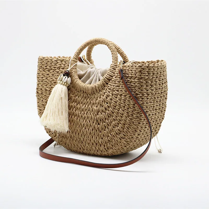 Women's Round Beach Straw Bag Straw Bag Crossbody Straw Bag
