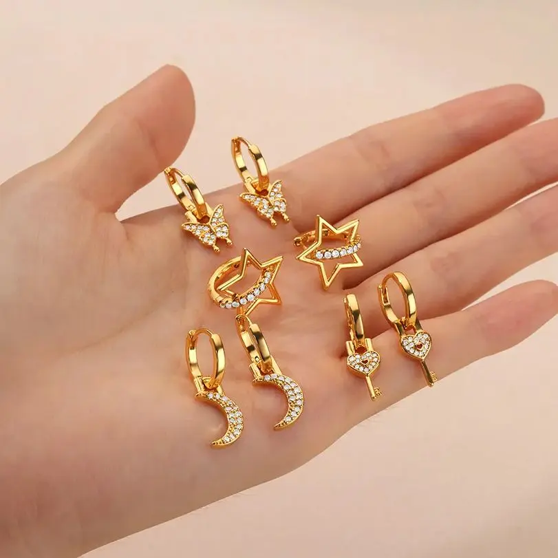 Zircon Moon Star Earrings For Women