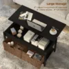 Coffee Table with Lift Top, Hidden Storage Compartment and 2 Rattan Baskets, 41.7" Retro Central Table with Wooden Tabletop 5