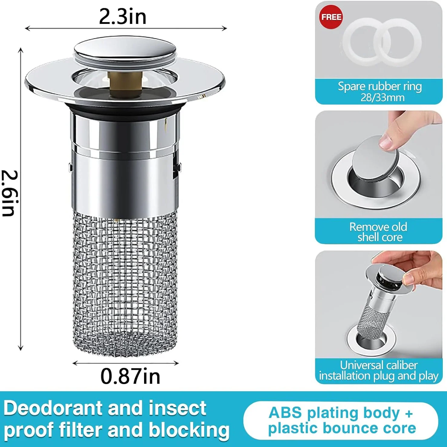 Stainless Steel Silver Bathroom Floor Drain Stopper