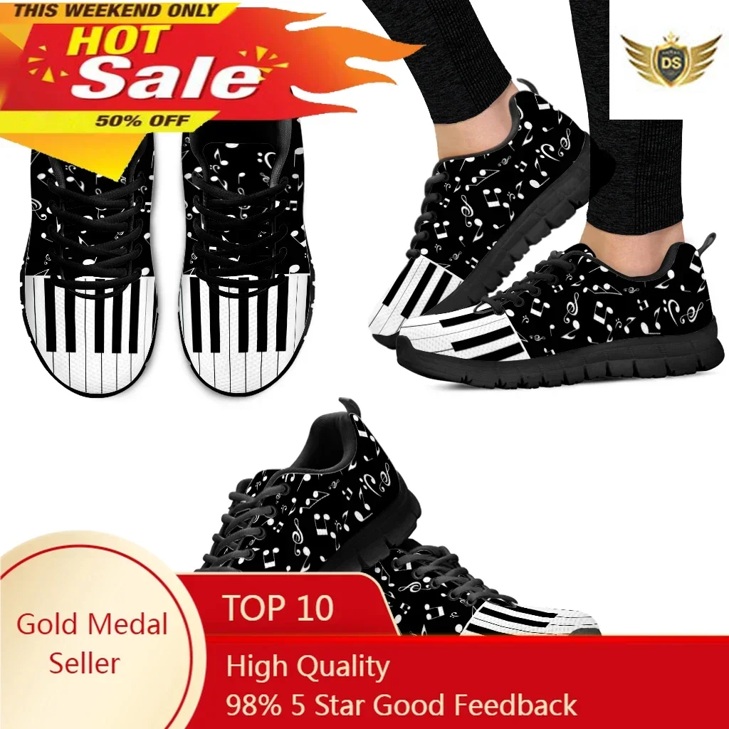 Women Casual Flats Shoes 3D Piano Keyboard Musical Print Classic Lace Up Mesh Sneakers Females Trainer Footwear Girl