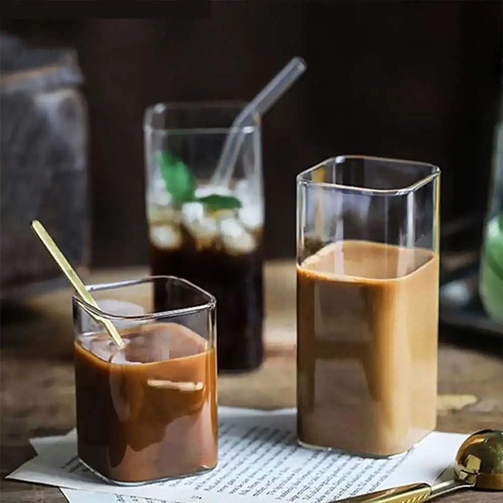  Water Glasses Thin Square Drinking Glasses Transparent  Drinkware Cold Drink Cola Juice Coffee Milk Cup Restaurant Kitchen Supplies  Glass Cups (Color : 2pc 500ml) (3pc 400ml) : Home & Kitchen