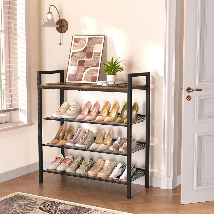 Shoe Rack for Front Door Entrance 4 Tier Shoe Rack for Entryway 1216 Pairs of Shoes Metal Shoe Rack Organizer Free Standing Sho