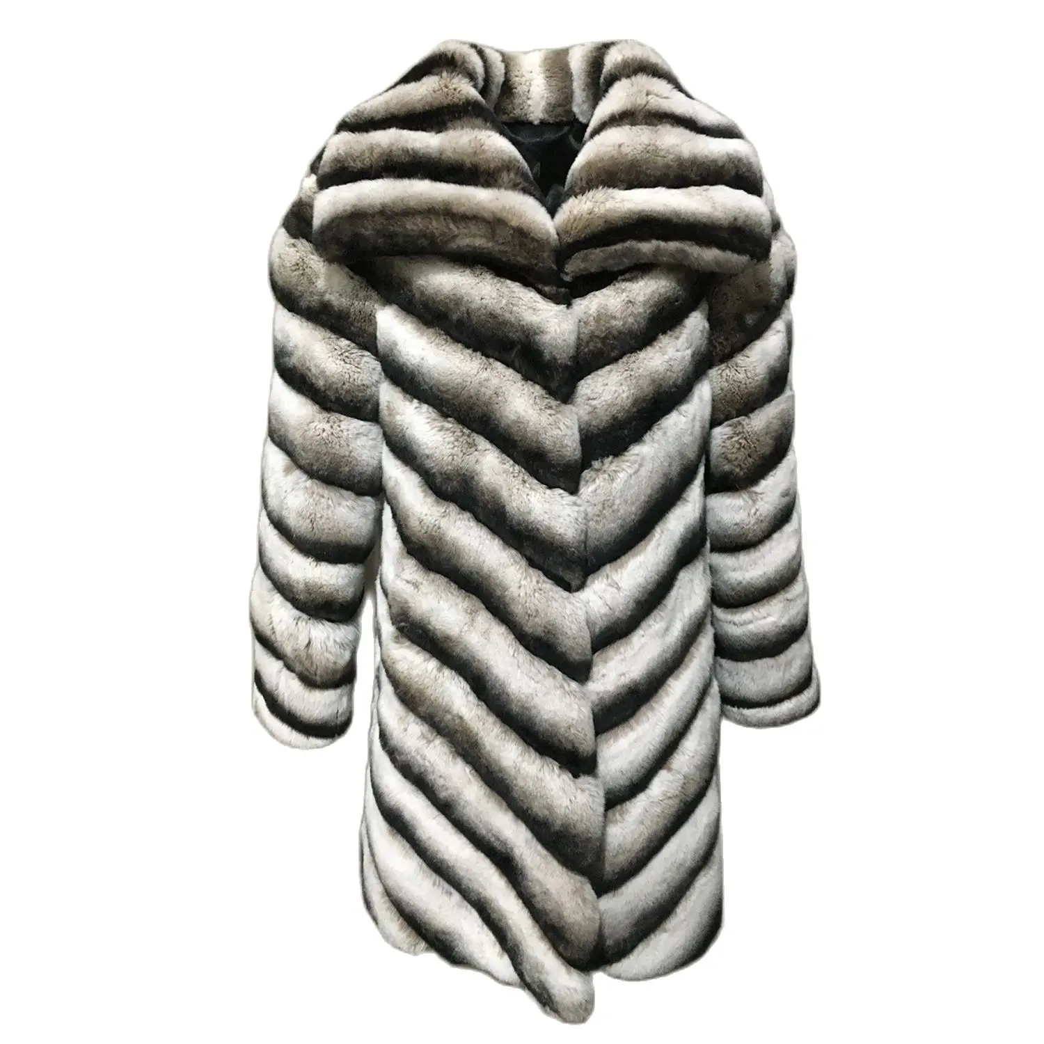 

Stock On Sale Natural Rex Rabbit Fur Long Coat Chinchilla Color 2023 Stripe Luxurious Furry Winter Warm Outerwear 1907011