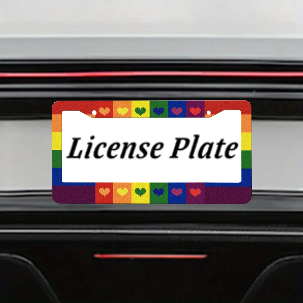 2개 LGBT 무지개 하트 번호판 프레임 무지개 하트 번호판 프레임 자동차 번호판 홀더 알루미늄 다채로운 디자인
