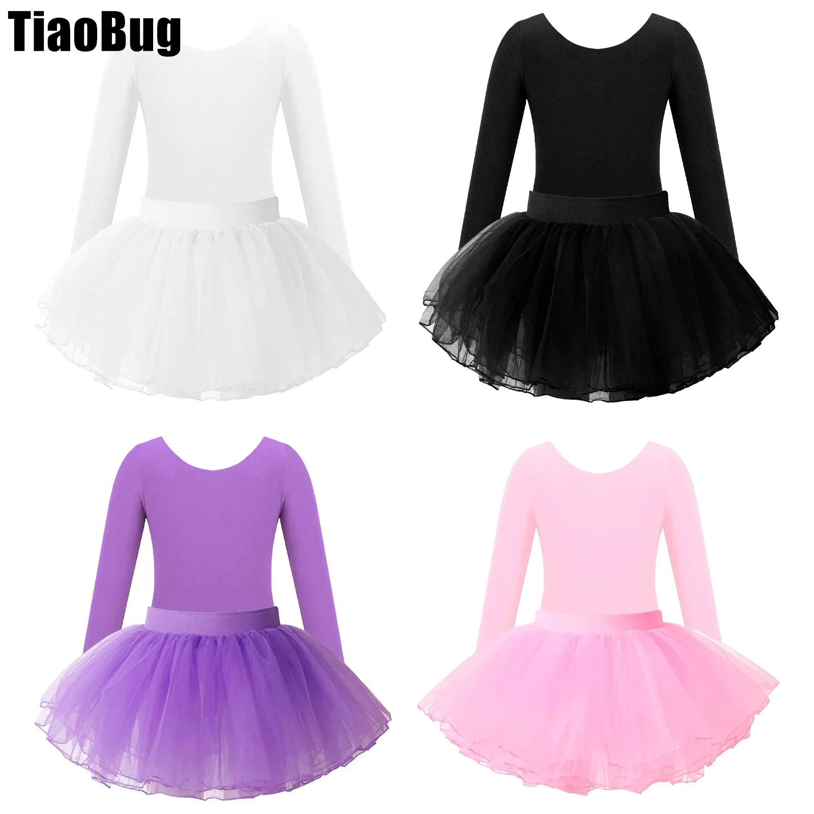 

Kids Girls Ballet Dance Outfit Leotards Long Sleeve Solid Color Leotard Tutu Skirt Gymnastics Workout Performance Bodysuit