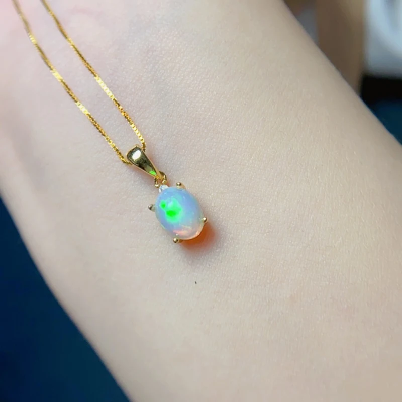 Natural opal pendant necklace for women 925 silver jewelry 18k gold plated