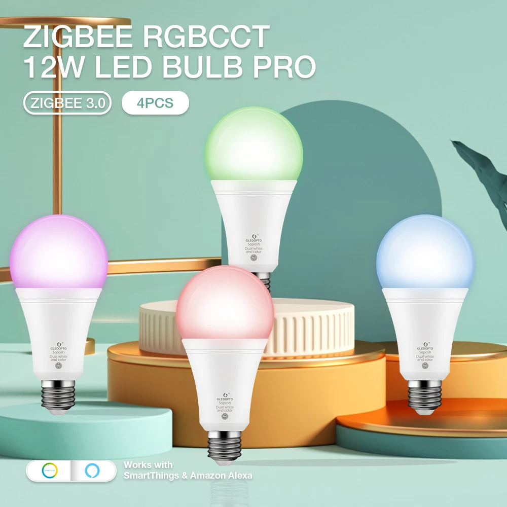 

4PCS Zigbe 3.0 Gledopto RGB Color Changing 12W LED Lamp Bulb E27/E26 Pro Brightness Adjustment For Home Decoration Living Room