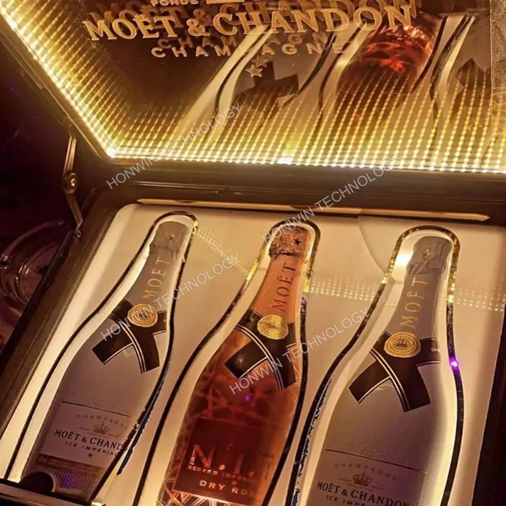 MOËT & CHANDON シャンパン LEDディスプレイ Custom Moet Dom Ace 3 bottles LED champagne box suitcase LED
