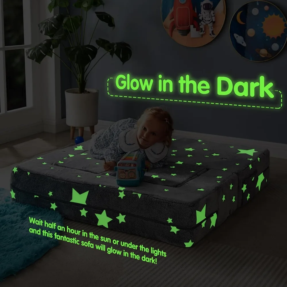 Kids Play Couch, Glow in The Dark Star Patterns Toddler Modular Sofa, Convertible Baby Fold Out Play Foam and Floor Cushion 4