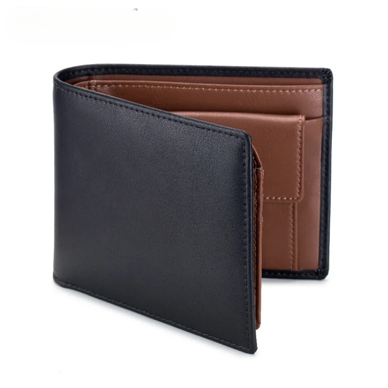 Leather men's RFID shielded ultra-thin wallet, men's short wallet, anti-theft minimalist front pocket wallet