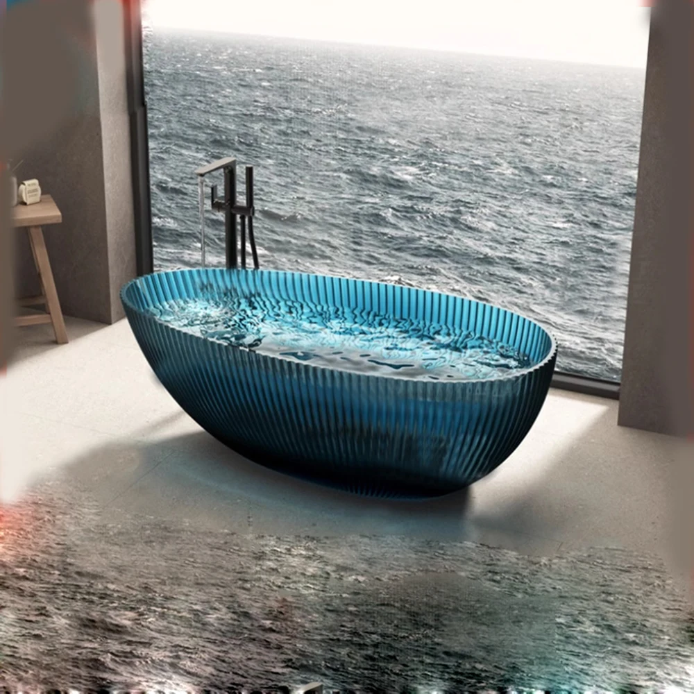 1700x850x580mm Oval Resin Colourful Transparent Tub Freestanding Floor Mounted Bathtub  BV1071 5
