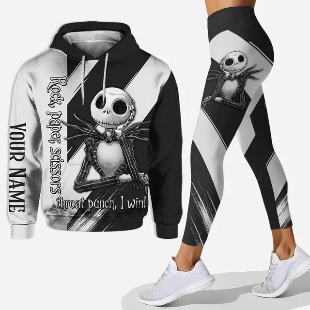 Disney Jack Skellington Hoodie Leggings Suit Women's Yoga Pants Sweatshirt Set Yoga Hoodie Leggings Fashion Tracksuit - Image 4