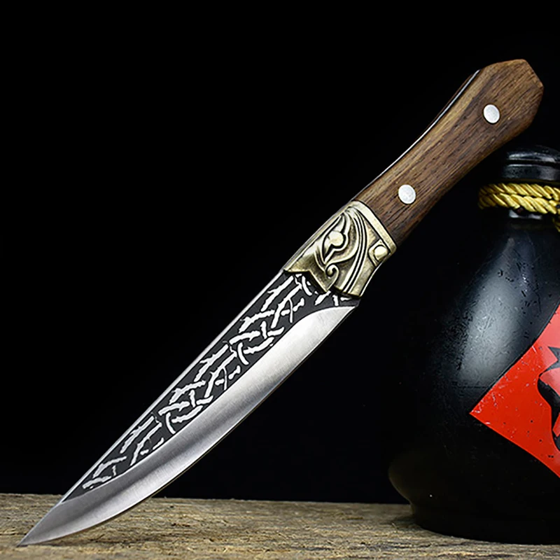 

6 Inch Utility Knife Handmade Forged Sharp Chefs Cleaver Boning Steak Hunting Longquan Kitchen Knife Copper Decor Wood Handle