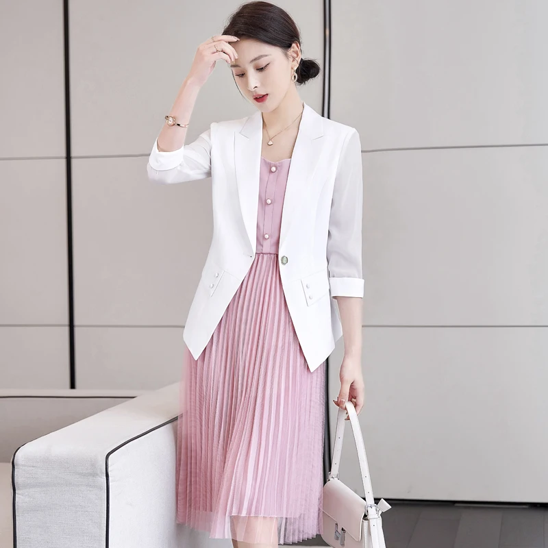 Pink mesh dress women's 2022 new spring and summer net red fashion temperament pop suit bottomed Chiffon Skirt