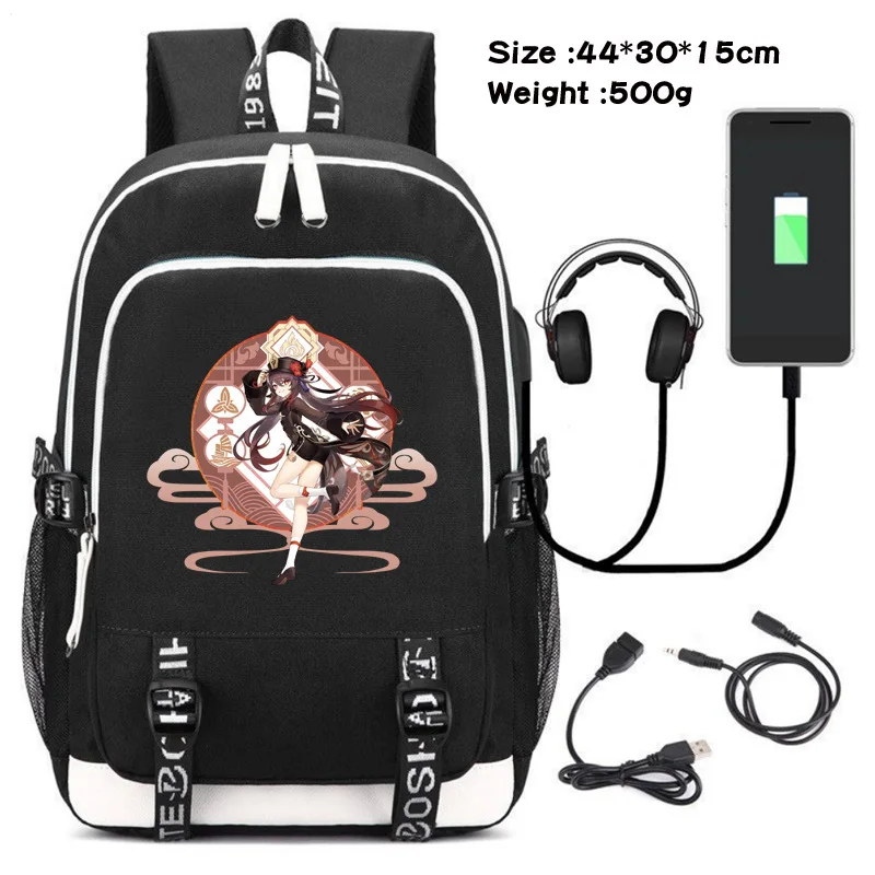 

Genshin Impact Anime Backpack Student Cartoon School Bag Men Travel Bagpack With USB Charging Laptop Rucksack