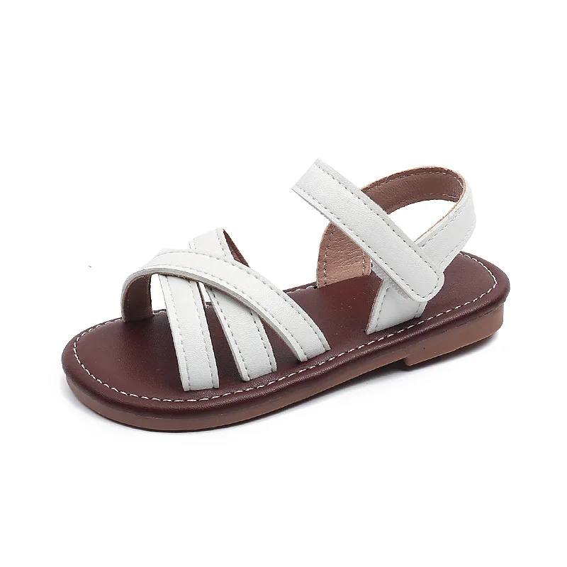 Girls Sandals Soild Color Versatile Kids Princess Shoes Open Toes Hook&loop 2025 Summer New Girls Beach Shoes Non-slip Soft Sole - 5