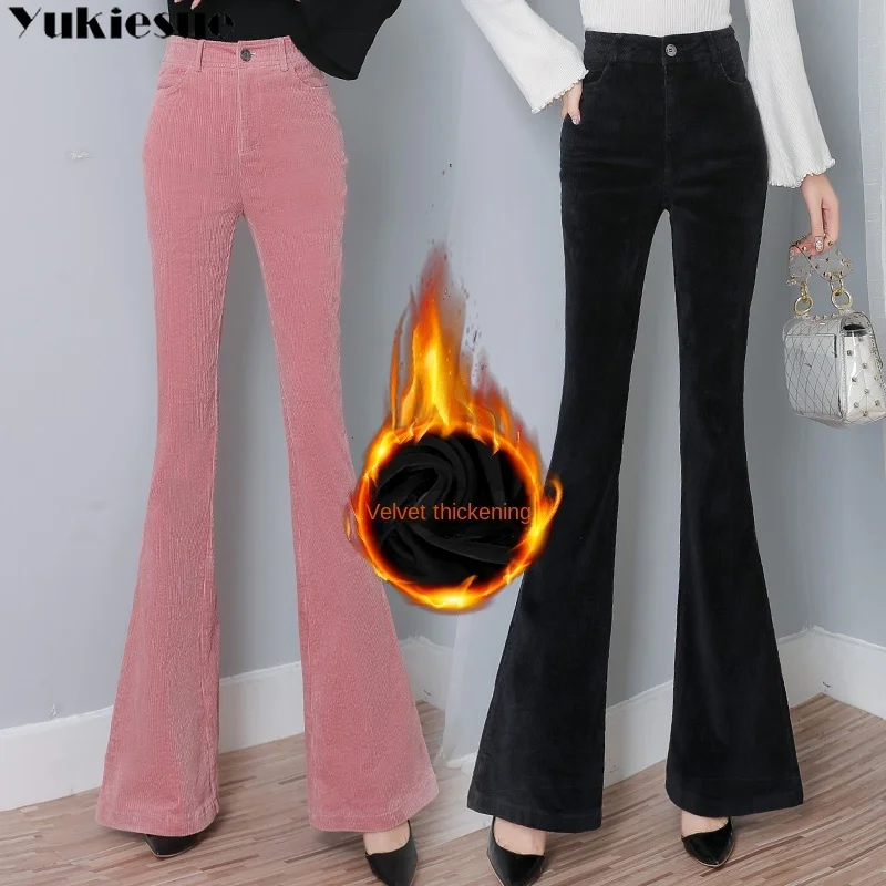 

Women Pants 2023 Winter Classic Modern New Style Slim Versatile Corduroy Cotton High Waist Trousers Streetwear Flare Pants Trend