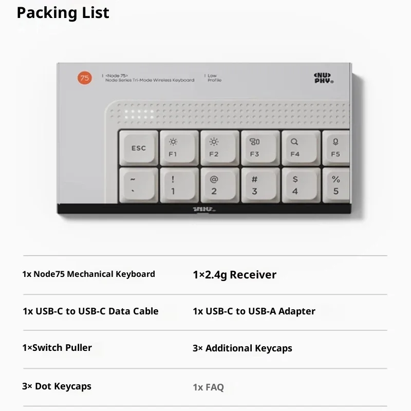 오리지널 NuPhy Node75 블루투스 무선 기계식 키보드(PBT 키캡 포함) 3000mAh 배터리 RGB 인체공학적 로우 또는 맥스 하이 액시스