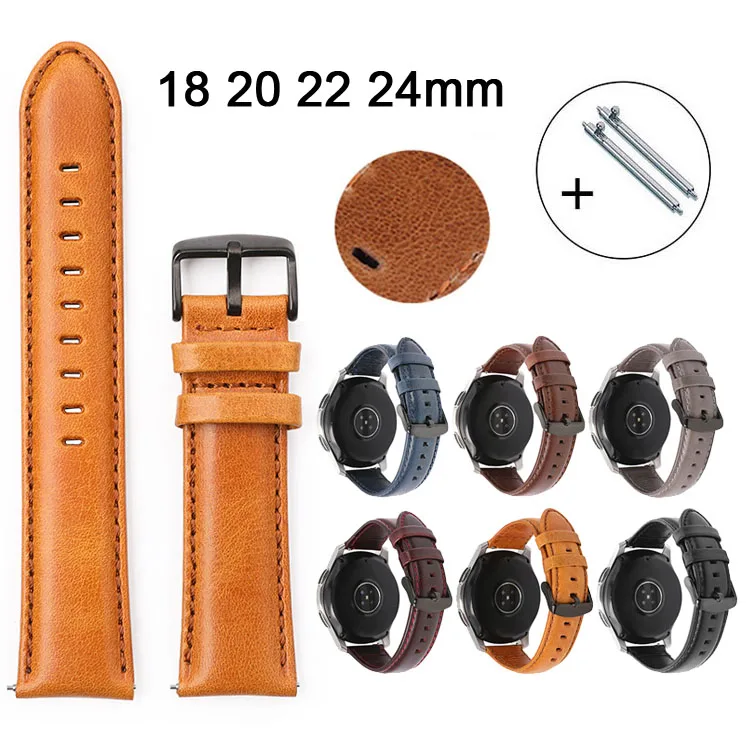 

Watchband 18mm 20mm 22mm 24mm Retro Calf Watch Band Genuine Leather Metal Buckle Watch Strap w Quick Release Pins