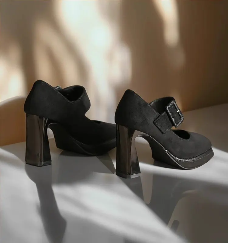 Spring Platform Pumps Shoes for Women High Heels Buckle Strap Shoes Female Party Goth Chunky Heels Shoes Ladies Fashion Casual