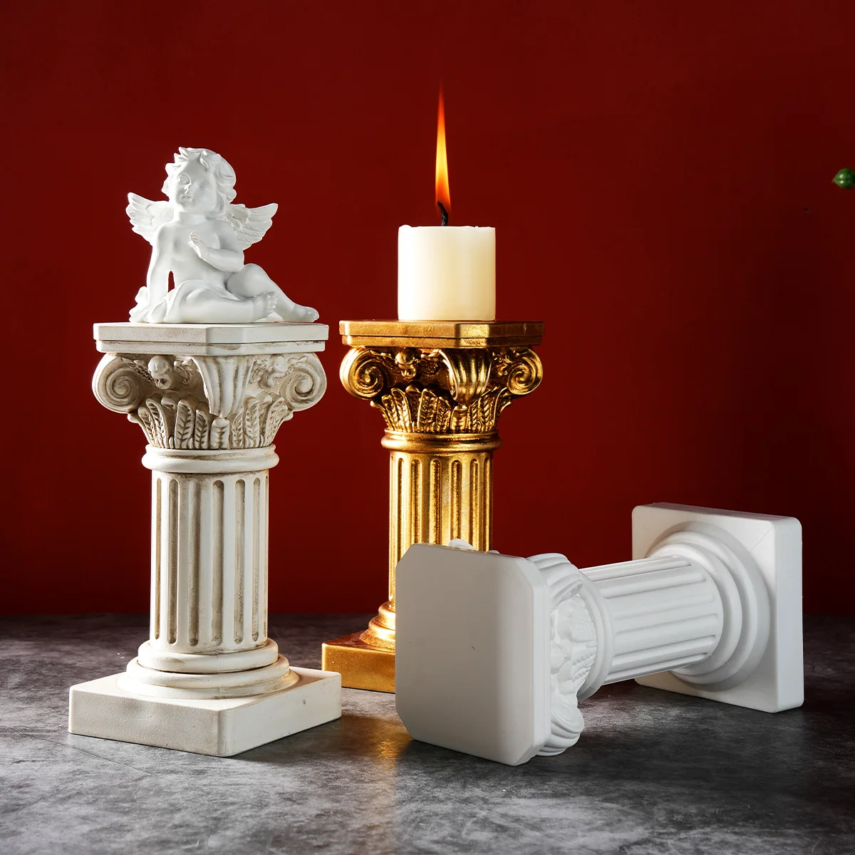 1PC, a European retro Roman column-shaped decorative candlestick, a warm and cozy decorative item in the center of the desktop