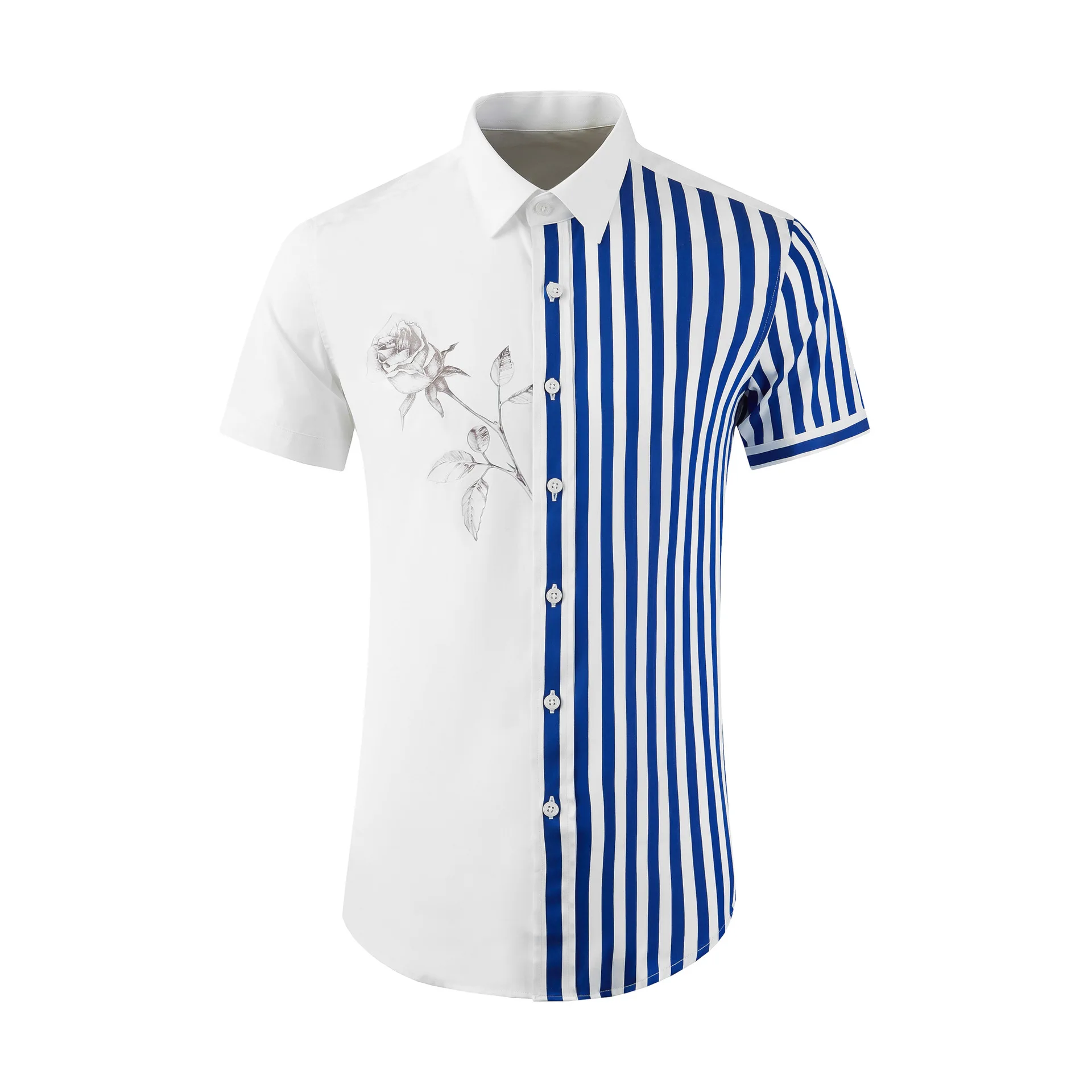

High Quality Luxury Jewelry Print Patchwork Streetwear Summer Beach Hawaii Button Up Shirts For Men