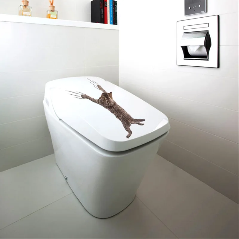 Toilet Stickers 3D Cat Vivid Wall Sticker Fashion Lovely Animal Pvc Waterproof Decal For Bathroom Toilet Kicthen Decorative