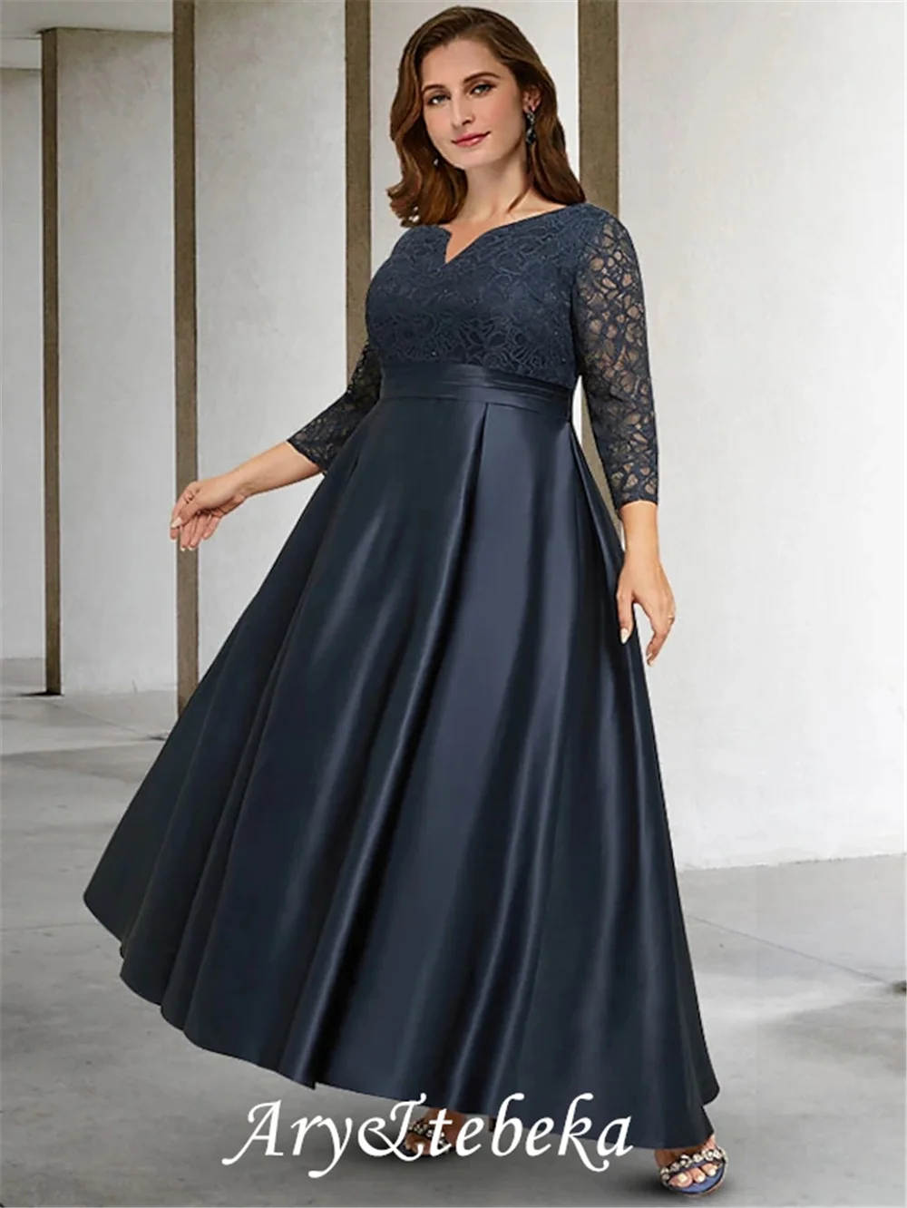 Mother of the Bride Dresses Plus Size V-Neck A-Line Long Wedding Guest Gowns Satin Elegant Dress Women For Wedding Party