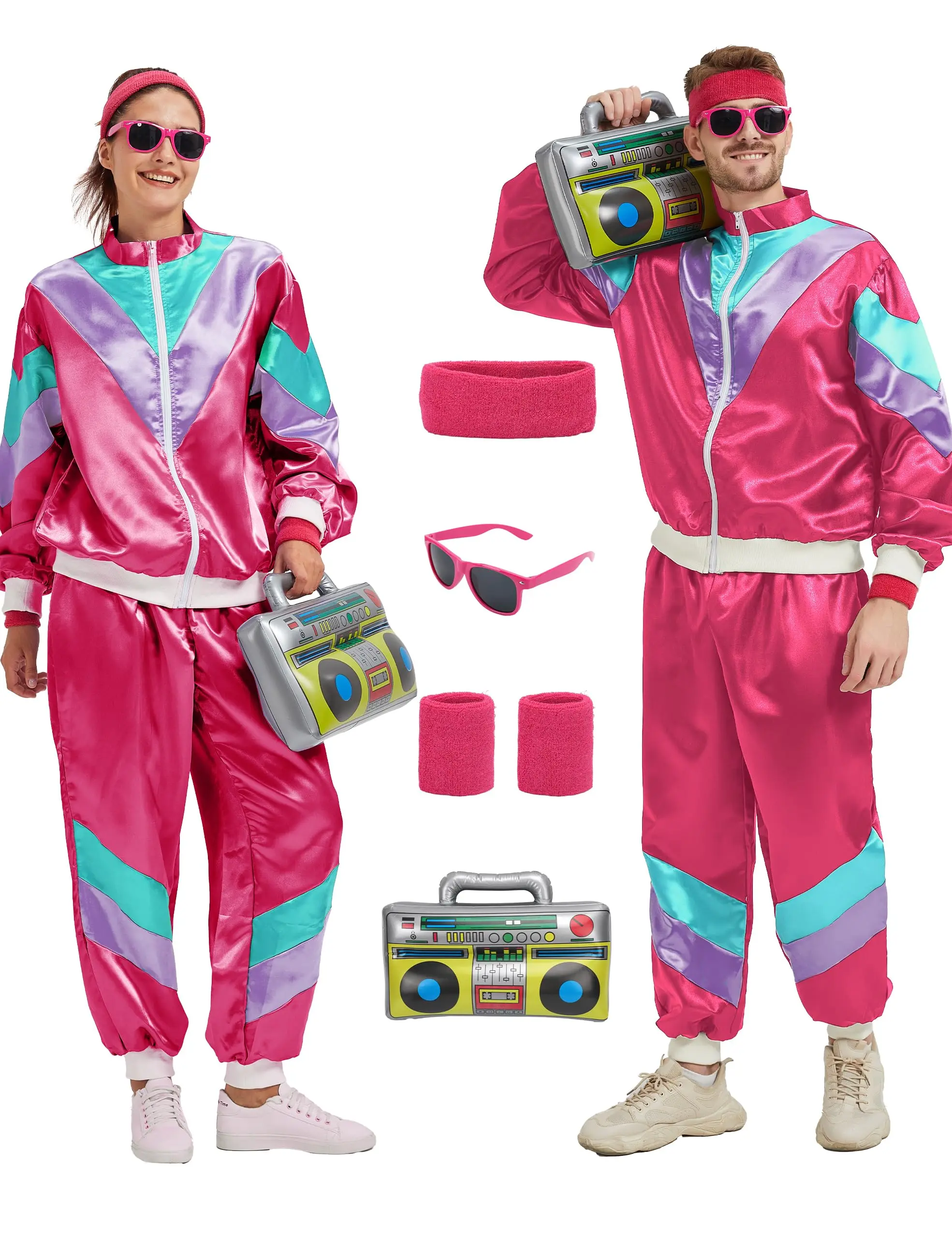 90s 80s Outfit for Women Party Kicpot 80s Costumes for Women,Retro Tracksuit Jacket Shell Hip Hop Suit,