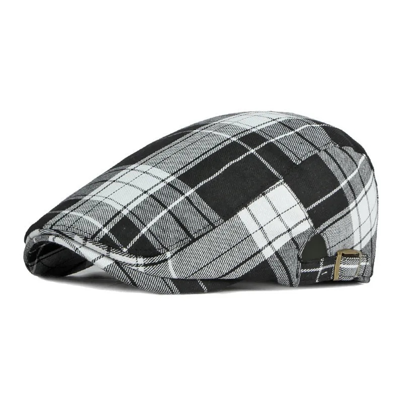 Four Seasons Fashion Joker Polyester Plaid Newsboy Caps Men Flat Peaked Cap Women Painter Beret Hats 12 beret hat newsboy cap newsboy hat