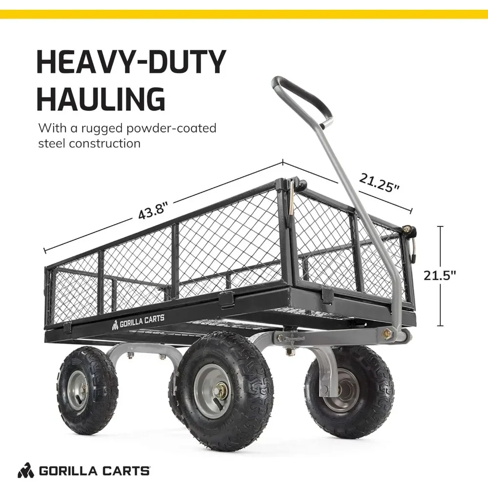 Steel Utility Cart Garden Wagon w/Handle & Removable Sides Up to 800lb 43.8"D x 21.25"W x 21.5"H