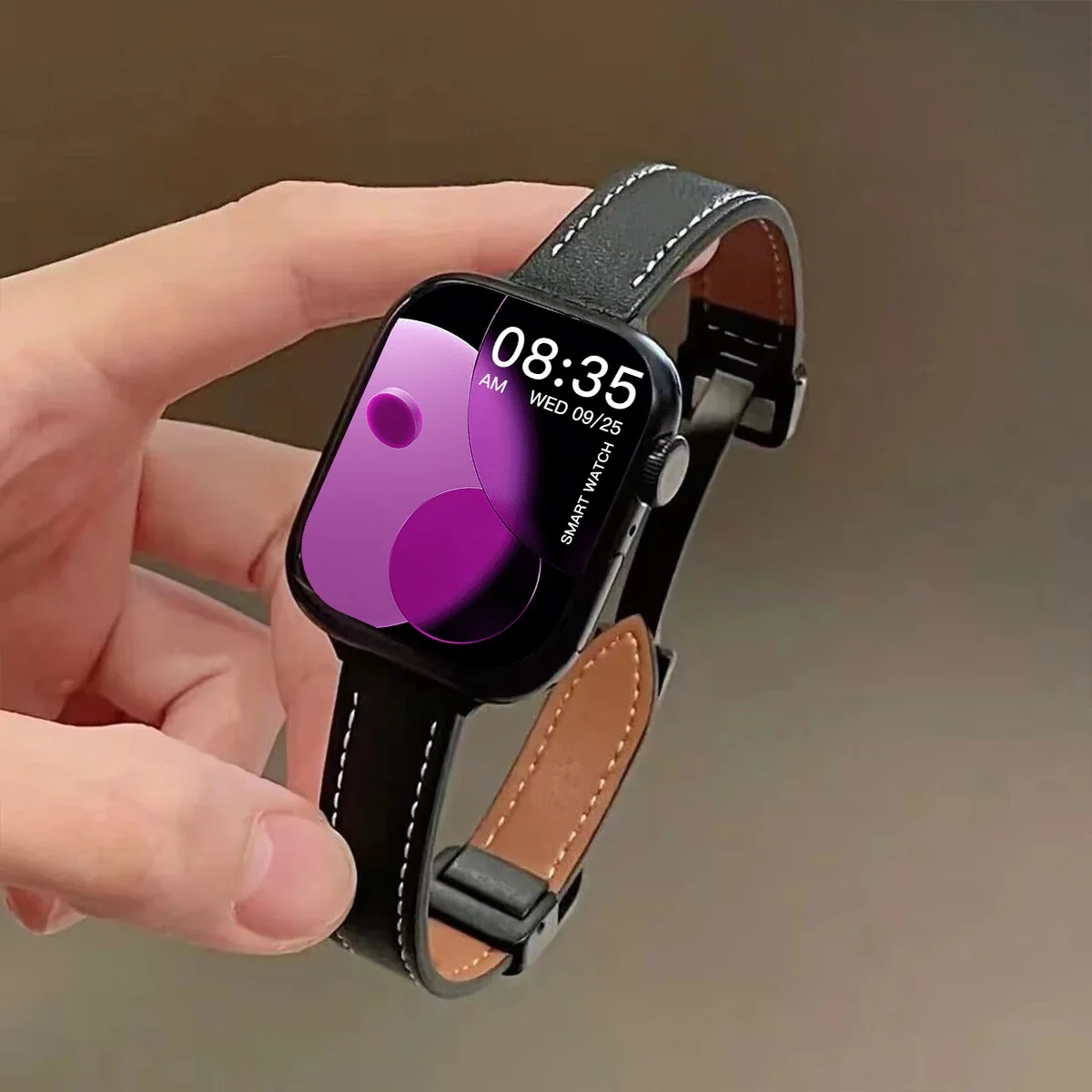 Elegant Leather Magnetic Strap with Slim Folding Buckle