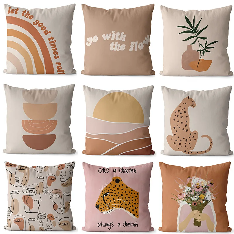 

Animal Pattern Decorative Geometric Stripe Cushion Cover Painting Art Soft Vintage Abstract Pillowcase Animal Holiday Mood F217