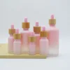 5X 5-100ml Frosted Gradient Pink Bamboo Cap Glass Dropper Bottles Essential Oil Perfume Refillable Bottles Glass Pipettes Vial 1