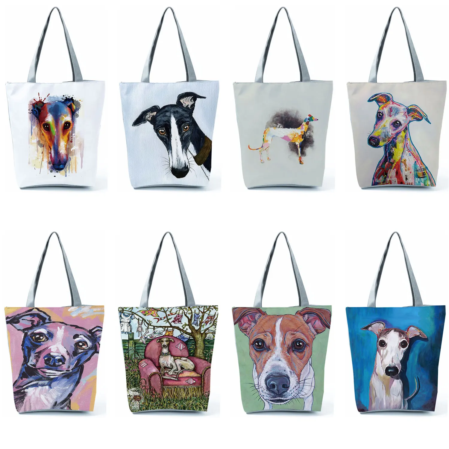 Personalized Oil Painting Greyhound Dog Prints Casual Handbag Designers Durable Eco Shopping Travel Sport Bags Women Totes Bag