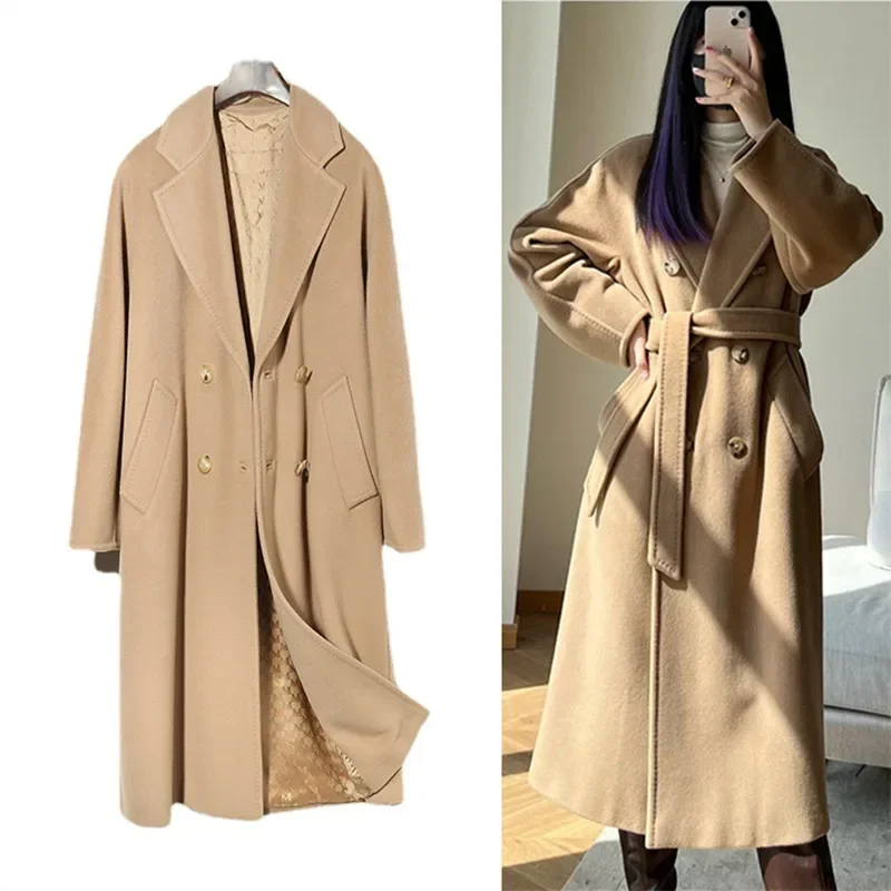 

101801 MAX 90% Wool , 10% Cashmere Coat Women's Medium Long Classic Double Row Button Wool Coat