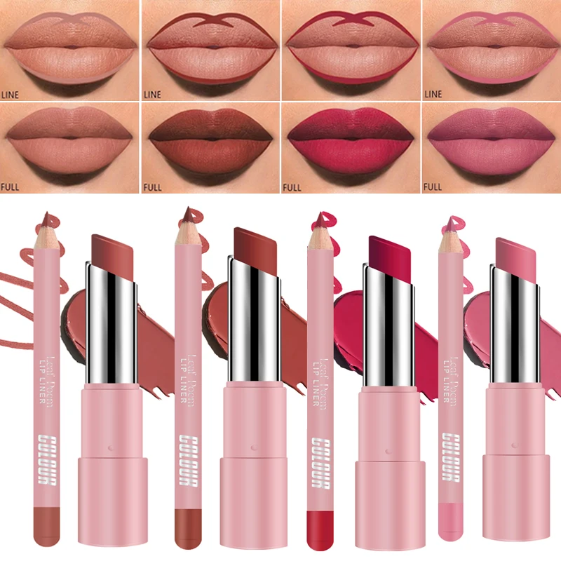 2Pcs Matte Lipstick&lip Liner Set Nude Brown Lipliner Pencil Waterproof Lip Liner Lasting Not Easy Fade 2 in 1 Lips Make Up Kit 2