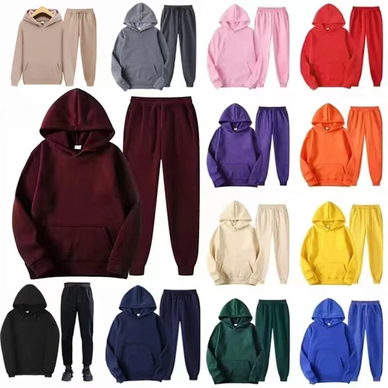 Sports Suit New Men's And Women's Sportswear Hoodie Casual Solid Color Thick Pullover And Pants Two-piece Set Autumn Winter Jogging Suit