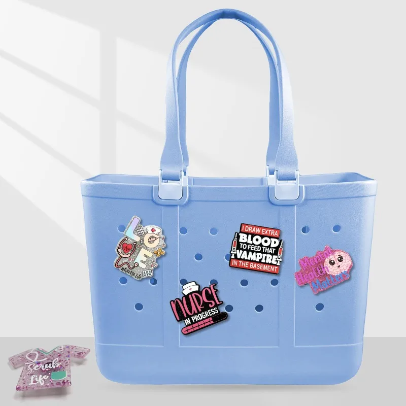 5Pcs Bogg Bags Charms Nurse Life Butterfly Acrylic Bling Charms Rubber Beach Storage Baskets Decoration Bogg Bags Accessories 2