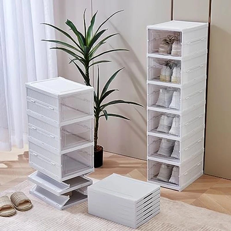 

1 PCS Shoe Storage Box Installation-Free Foldable Shoe Organizers With Clear Door Space-Saving Shoe Rack Sturdy Clear Plastic