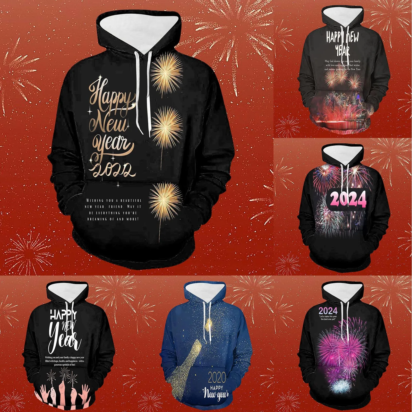 

Mens New Year Casual Hooded Vintage Printed Hoodie 3D Fashion Printed Hoodie Mens Pullover Sweatshirt