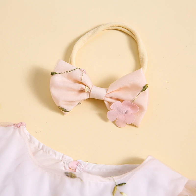 

Newborn Baby Girl Romper Dress Floral Long Sleeve Tulle Dress Tutu Bodysuit Headband Set Princess Summer Clothes
